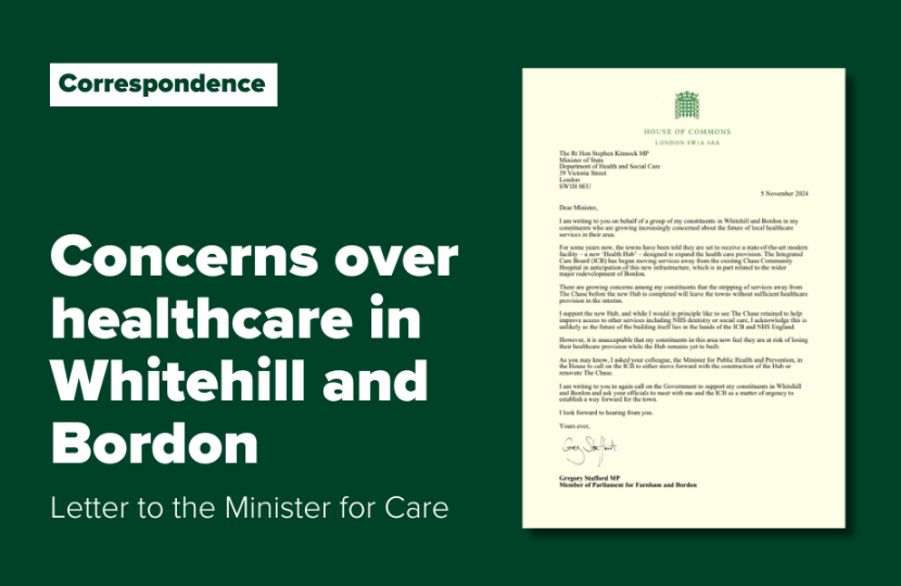 Gregory Stafford MP writes to the Minister for Care